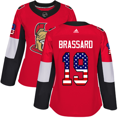 Adidas Senators #19 Derick Brassard Red Home Authentic USA Flag Women's Stitched NHL Jersey